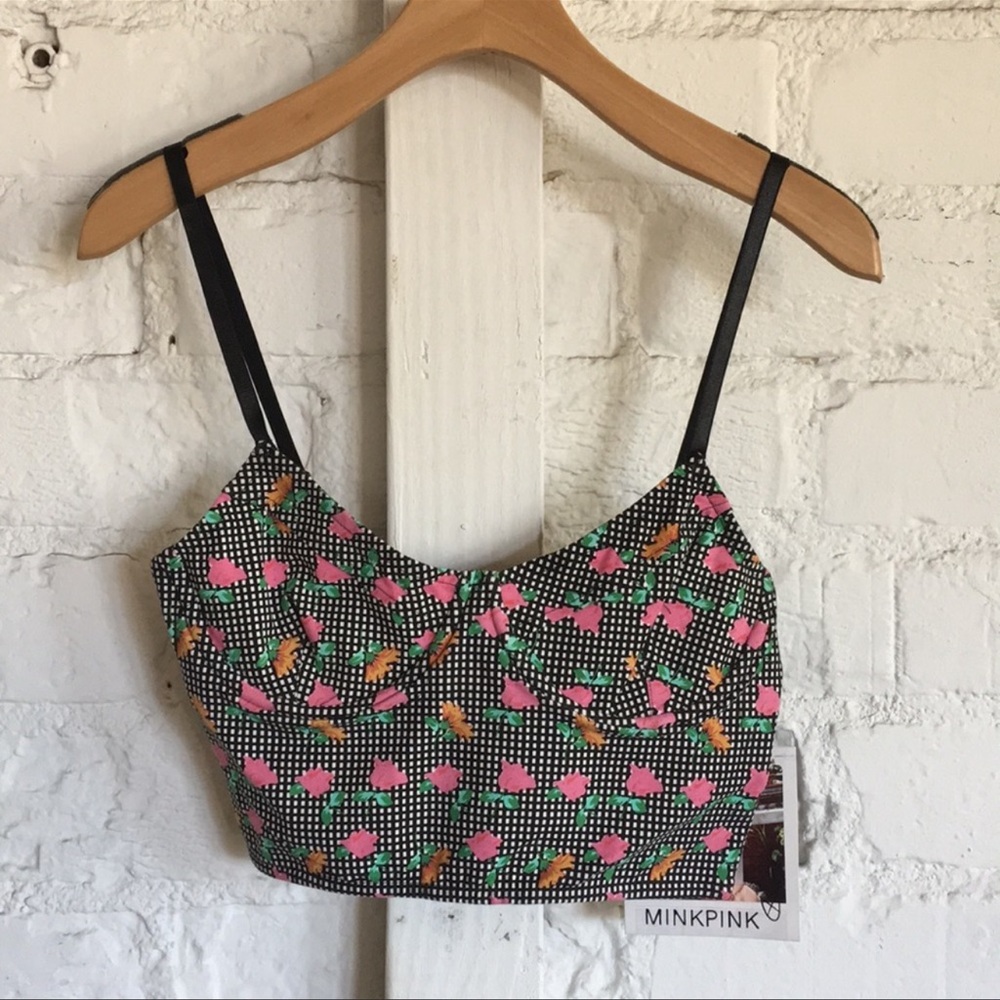 MINKPINK Gingham & Floral Structured Crop Top